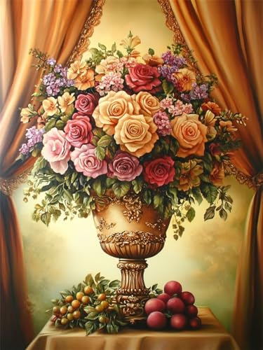 5D Diamond Painting Erwachsene Kits Blume DIY Diamond Painting Bilder, Vase Mosaikherstellung Malen Nach Zahlen Full Drill Cross Stickerei Malerei Kits für Schlafzimmer Home Wand Décor 100x135 cm F-13 von GUUOYUAL