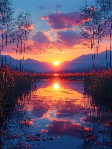 5D Diamond Painting Erwachsene Kits Sonnenuntergang DIY Diamond Painting Bilder, Landschaft Mosaikherstellung Malen Nach Zahlen Full Drill Cross Stickerei Malerei Kits, Home Wand Décor 100x135cm W-73 von GUUOYUAL