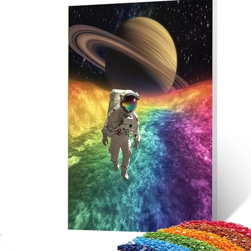 5D Diamond Painting Kinder Astronaut, DIY Diamant Painting Bilder Sternenhimmel, Bastelset Erwachsene Enthält Ein Komplettes Set Diamond Painting Zubehör 60x80cm,Deko Wohnzimmer,Geschenk E/4254 von GUUOYUAL