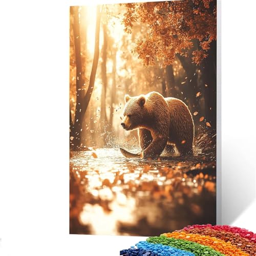 5D Diamond Painting Kinder Bär, DIY Diamant Painting Bilder Fisch, Bastelset Erwachsene Enthält Ein Komplettes Set Diamond Painting Zubehör 90 x 120cm für Deko Wohnzimmer, Geschenk für Frauen K/33-7 von GUUOYUAL