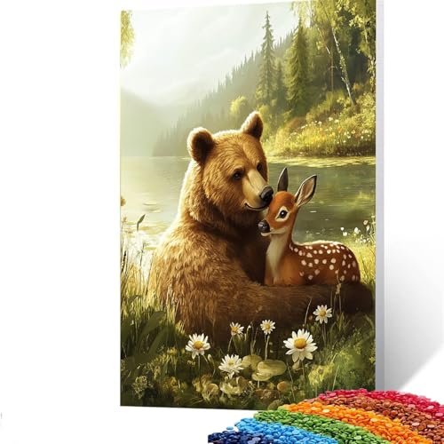 5D Diamond Painting Kinder Bär, Diamond Painting Erwachsene Reh Bastelset Erwachsene Malen nach Zahlen mit Diamant 100x135 cm, Crystal Art Kreatives für Mädchen, Geschenke für Frauen, Wand Deko Q/18 von GUUOYUAL