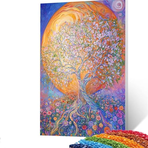 5D Diamond Painting Kinder Baum, DIY Diamant Painting Bilder Blume, Bastelset Erwachsene Enthält Ein Komplettes Set Diamond Painting Zubehör 60x80cm für Deko Wohnzimmer, Geschenk für Frauen 1/375-4 von GUUOYUAL