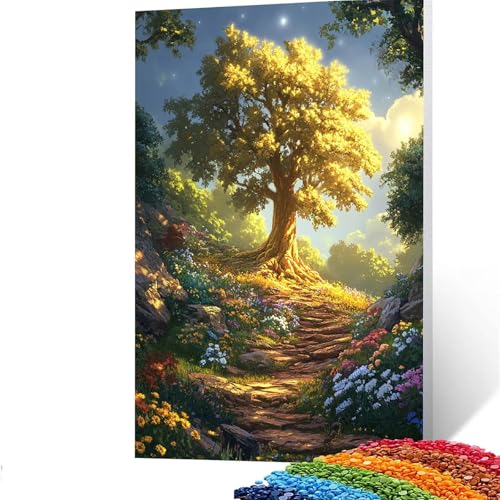 5D Diamond Painting Kinder Baum, Diamond Painting Erwachsene Blume Bastelset Erwachsene Malen nach Zahlen mit Diamant 60 x 80 CM, Crystal Art Kreatives für Mädchen und Geschenke für Frauen GYL958 von GUUOYUAL