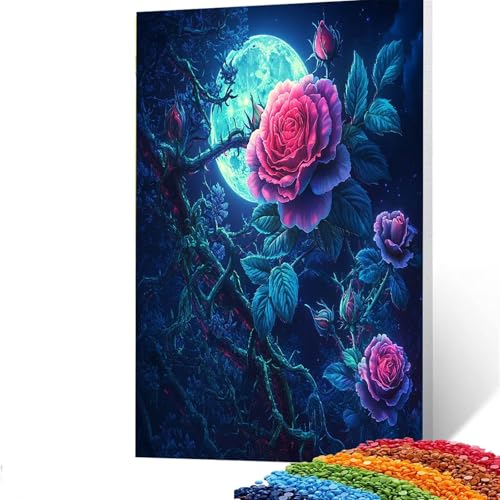 5D Diamond Painting Kinder Blume, DIY Diamant Painting Bilder Mond, Bastelset Erwachsene Enthält Ein Komplettes Set Diamond Painting Zubehör 80x110CM für Deko Wohnzimmer, Geschenk für Frauen 9/587-6 von GUUOYUAL