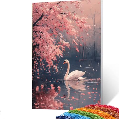 5D Diamond Painting Kinder Blume, DIY Diamant Painting Bilder Schwan, Bastelset Erwachsene Enthält Ein Komplettes Set Diamond Painting Zubehör 30x40CM für Deko Wohnzimmer, Geschenk für Frauen P/632-1 von GUUOYUAL