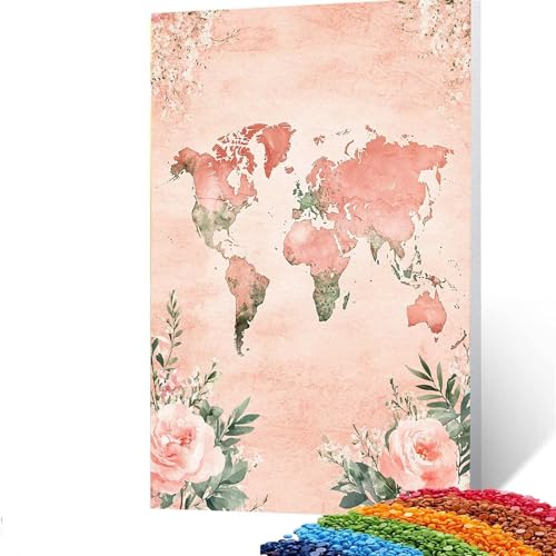 5D Diamond Painting Kinder Blume, DIY Diamant Painting Bilder Weltkarte, Bastelset Erwachsene Enthält Ein Komplettes Set Diamond Painting Zubehör 50x70CM, Deko Wohnzimmer, Geschenk für Frauen 8/3893 von GUUOYUAL