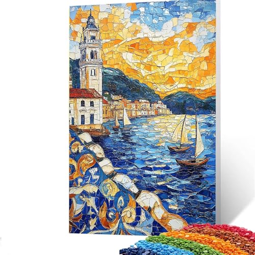 5D Diamond Painting Kinder Boot, Diamond Painting Erwachsene Meerblick Bastelset Erwachsene Malen nach Zahlen mit Diamant 90x120cm,Crystal Art Kreatives für Mädchen,Geschenke für Frauen,Wand Deko 0/58 von GUUOYUAL