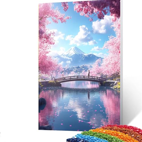 5D Diamond Painting Kinder Brücke, DIY Diamant Painting Bilder Vulkan Fuji, Bastelset Erwachsene Enthält Ein Komplettes Set Diamond Painting Zubehör 50x70CM, Deko Wohnzimmer, Geschenk für Frauen 9/374 von GUUOYUAL