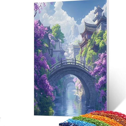 5D Diamond Painting Kinder Brücke, Diamond Painting Erwachsene Blume Bastelset Erwachsene Malen nach Zahlen mit Diamant 100 x 135cm, Crystal Art Kreatives für Mädchen und Geschenke für Frauen GYL941 von GUUOYUAL