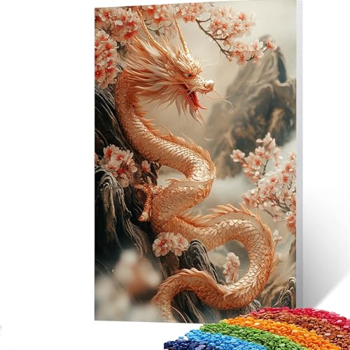 5D Diamond Painting Kinder Drachen, Diamond Painting Erwachsene Blume Bastelset Erwachsene Malen nach Zahlen mit Diamant 100x135cm, Crystal Art Kreatives für Mädchen und Geschenke für Frauen GYL339 von GUUOYUAL