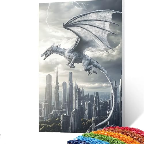 5D Diamond Painting Kinder Drachen, Diamond Painting Erwachsene Stadt Bastelset Erwachsene Malen nach Zahlen mit Diamant 30 x 40 cm, Crystal Art Kreatives für Mädchen und Geschenke für Frauen GYL319 von GUUOYUAL