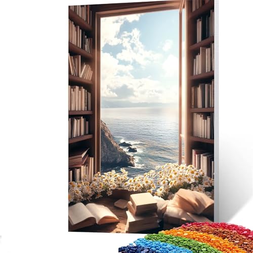 5D Diamond Painting Kinder Fensterbank, Diamond Painting Erwachsene Meerblick Bastelset Erwachsene Malen nach Zahlen mit Diamant 60x80cm, Crystal Art Kreatives für Mädchen und Geschenke GUUOYUAL520 von GUUOYUAL