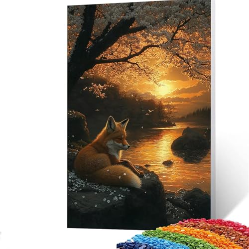 5D Diamond Painting Kinder Fuchs, Diamond Painting Erwachsene Blume Bastelset Erwachsene Malen nach Zahlen mit Diamant 30 x 40 cm, Crystal Art Kreatives für Mädchen und Geschenke für Frauen GYL825 von GUUOYUAL