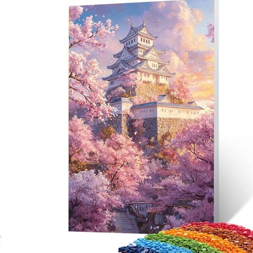 5D Diamond Painting Kinder Japan, Diamond Painting Erwachsene Kirschblüten Bastelset Erwachsene Malen nach Zahlen mit Diamant 40x55cm,Crystal Art Kreatives für Mädchen,Geschenke für Frauen 7/6352 von GUUOYUAL