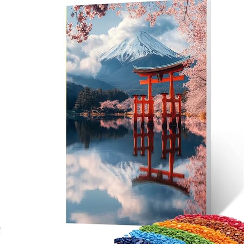 5D Diamond Painting Kinder Japan, Diamond Painting Erwachsene Vulkan Fuji Bastelset Erwachsene Malen nach Zahlen mit Diamant 60x80CM,Crystal Art Kreatives für Mädchen,Geschenke für Frauen I/4124 von GUUOYUAL