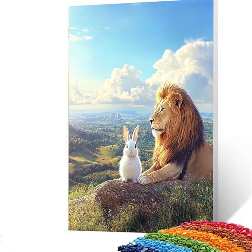 5D Diamond Painting Kinder Kaninchen, Diamond Painting Erwachsene Löwe Bastelset Erwachsene Malen nach Zahlen mit Diamant 90x120cm,Crystal Art Kreatives für Mädchen, Geschenke für Frauen,Wand Deko 3/1 von GUUOYUAL