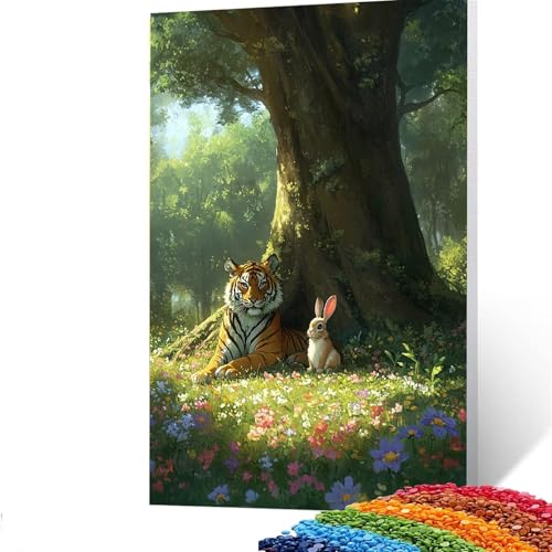 5D Diamond Painting Kinder Kaninchen, Diamond Painting Erwachsene Tiger Bastelset Erwachsene Malen nach Zahlen mit Diamant 100x135 cm,Crystal Art Kreatives für Mädchen,Geschenke für Frauen 4/168 von GUUOYUAL