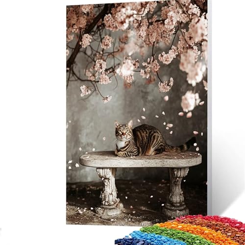 5D Diamond Painting Kinder Katze, Diamond Painting Erwachsene Blume Bastelset Erwachsene Malen nach Zahlen mit Diamant 30 x 40cm, Crystal Art Kreatives für Mädchen und Geschenke für Frauen GYL672 von GUUOYUAL