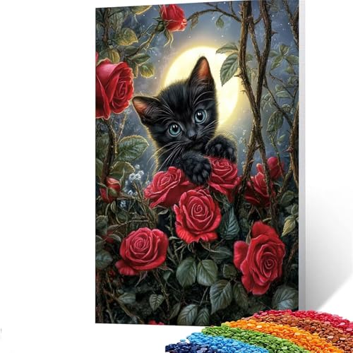 5D Diamond Painting Kinder Katze, Diamond Painting Erwachsene Blume Bastelset Erwachsene Malen nach Zahlen mit Diamant 60x80cm, Crystal Art Kreatives für Mädchen und Geschenke für Frauen GYL232 von GUUOYUAL