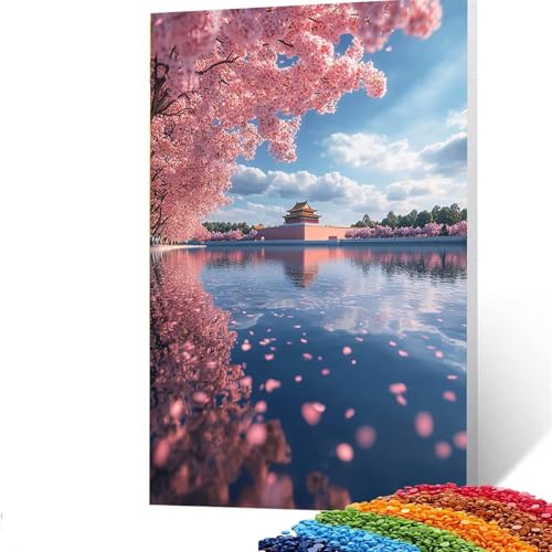 5D Diamond Painting Kinder Kirschblüten, Diamond Painting Erwachsene Verbotene Stadt Bastelset Erwachsene Malen nach Zahlen mit Diamant 100x135 cm, Crystal Art Kreatives für Mädchen, Geschenke 9/6518 von GUUOYUAL