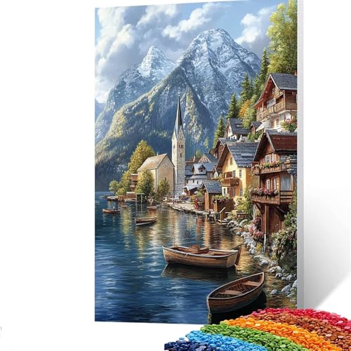 5D Diamond Painting Kinder Kleine Stadt, Diamond Painting Erwachsene Landschaft Bastelset Erwachsene Malen nach Zahlen mit Diamant 60 x 80cm, Crystal Art Kreatives für Mädchen und Geschenke GYL548 von GUUOYUAL