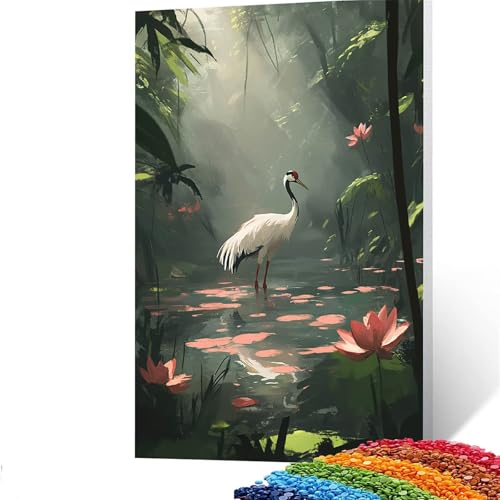 5D Diamond Painting Kinder Kran, Diamond Painting Erwachsene Blume Bastelset Erwachsene Malen nach Zahlen mit Diamant 30x40cm, Crystal Art Kreatives für Mädchen und Geschenke für Frauen GUUOYUAL842 von GUUOYUAL