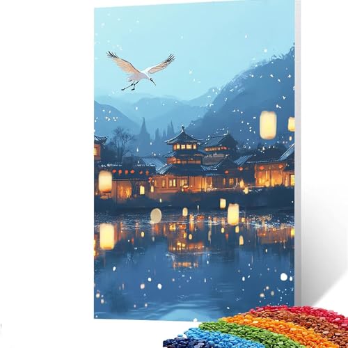 5D Diamond Painting Kinder Kran, Diamond Painting Erwachsene Kleine Stadt Bastelset Erwachsene Malen nach Zahlen mit Diamant 100 x 135 CM, Crystal Art Kreatives für Mädchen und Geschenke GYL919 von GUUOYUAL