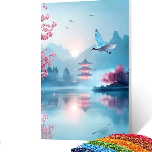 5D Diamond Painting Kinder Kran, Diamond Painting Erwachsene Landschaft Bastelset Erwachsene Malen nach Zahlen mit Diamant 30 x 40cm, Crystal Art Kreatives für Mädchen und Geschenke für Frauen GYL705 von GUUOYUAL