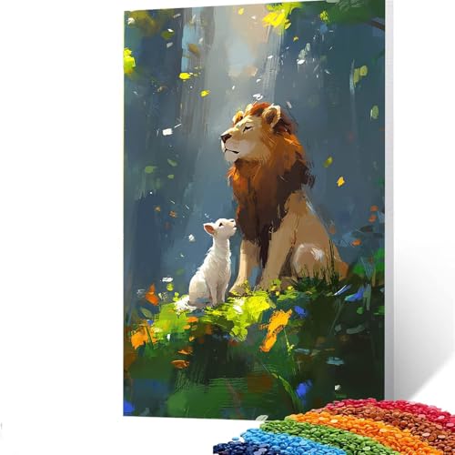 5D Diamond Painting Kinder Löwe, DIY Diamant Painting Bilder Schaf, Bastelset Erwachsene Enthält Ein Komplettes Set Diamond Painting Zubehör 80x110CM für Deko Wohnzimmer, Geschenk für Frauen 4/7-6 von GUUOYUAL