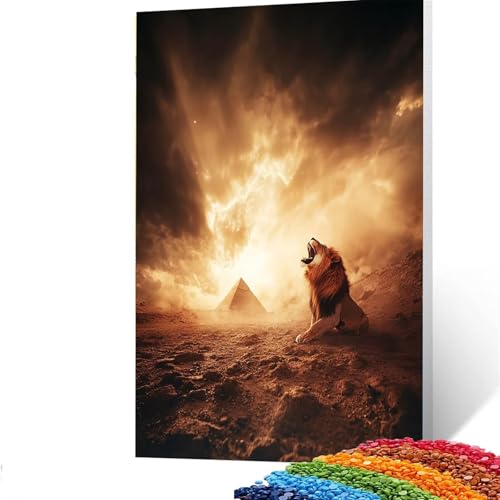 5D Diamond Painting Kinder Löwe, Diamond Painting Erwachsene Pyramide Bastelset Erwachsene Malen nach Zahlen mit Diamant 80x110CM,Crystal Art Kreatives für Mädchen,Geschenke für Frauen,Wand Deko K/574 von GUUOYUAL