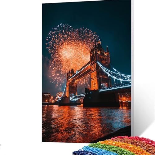 5D Diamond Painting Kinder London Bridge, Diamond Painting Erwachsene Stadt Bastelset Erwachsene Malen nach Zahlen mit Diamant 30 x 40 CM, Crystal Art Kreatives für Mädchen und Geschenke GYL759 von GUUOYUAL