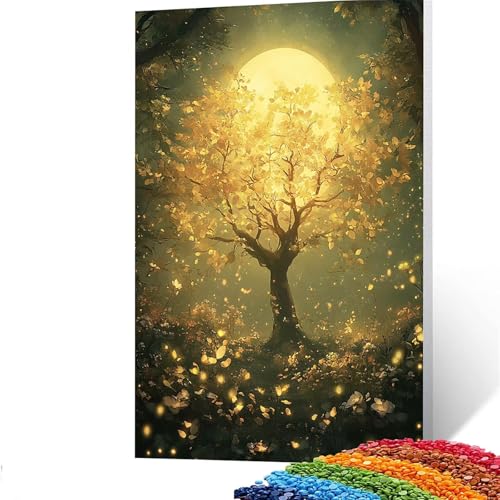 5D Diamond Painting Kinder Mond, DIY Diamant Painting Bilder Baum, Bastelset Erwachsene Enthält Ein Komplettes Set Diamond Painting Zubehör für Deko Wohnzimmer, Geschenk für Frauen 60 x 80cm GYL667 von GUUOYUAL