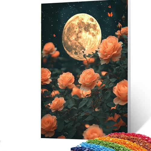 5D Diamond Painting Kinder Mond, DIY Diamant Painting Bilder Blume, Bastelset Erwachsene Enthält Ein Komplettes Set Diamond Painting Zubehör 40 x 55cm für Deko Wohnzimmer, Geschenk für Frauen F/668-2 von GUUOYUAL