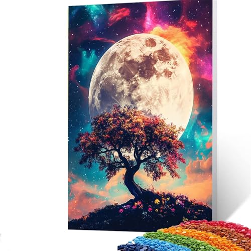 5D Diamond Painting Kinder Mond, DIY Diamant Painting Bilder Blume, Bastelset Erwachsene Enthält Ein Komplettes Set Diamond Painting Zubehör 70 x 95 cm für Deko Wohnzimmer, Geschenk für Frauen F/376-5 von GUUOYUAL