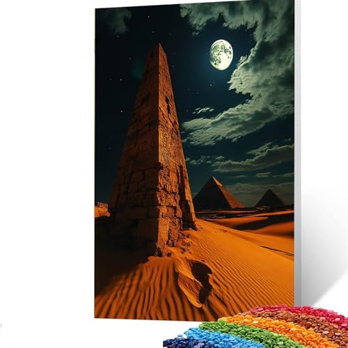 5D Diamond Painting Kinder Mond, DIY Diamant Painting Bilder Pyramide, Bastelset Erwachsene Enthält Ein Komplettes Set Diamond Painting Zubehör 70x95 cm für Deko Wohnzimmer, Geschenk für Frauen H/4165 von GUUOYUAL