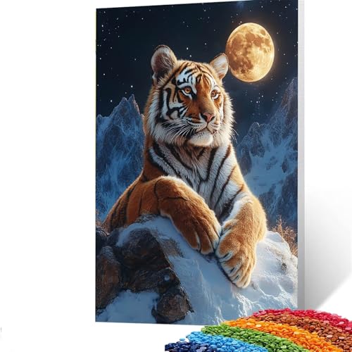 5D Diamond Painting Kinder Mond, DIY Diamant Painting Bilder Tiger, Bastelset Erwachsene Enthält Ein Komplettes Set Diamond Painting Zubehör 100x135 CM für Deko Wohnzimmer, Geschenk für Frauen 0/584-8 von GUUOYUAL