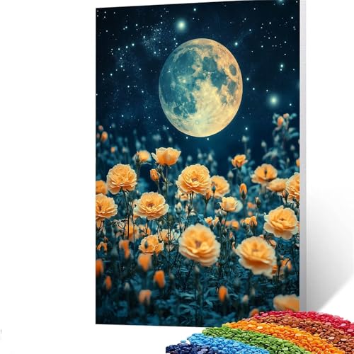 5D Diamond Painting Kinder Mond, Diamond Painting Erwachsene Blume Bastelset Erwachsene Malen nach Zahlen mit Diamant 30 x 40 CM, Crystal Art Kreatives für Mädchen und Geschenke für Frauen GYL864 von GUUOYUAL