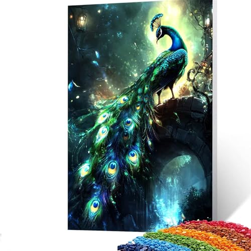 5D Diamond Painting Kinder Pfau, Diamond Painting Erwachsene Tier Bastelset Erwachsene Malen nach Zahlen mit Diamant 60 x 80 cm, Crystal Art Kreatives für Mädchen und Geschenke für Frauen GYL278 von GUUOYUAL