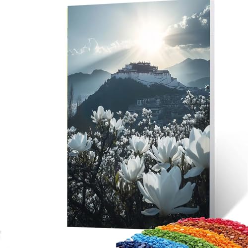 5D Diamond Painting Kinder PotalaPalast, DIY Diamant Painting Bilder Blume, Bastelset Erwachsene Enthält Ein Komplettes Set Diamond Painting Zubehör 80x110CM, Deko Wohnzimmer, Geschenk für Frauen 7/12 von GUUOYUAL