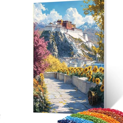 5D Diamond Painting Kinder PotalaPalast, DIY Diamant Painting Bilder Blume, Bastelset Erwachsene Enthält Ein Komplettes Set Diamond Painting Zubehör 80x110CM, Deko Wohnzimmer, Geschenk für Frauen X/17 von GUUOYUAL