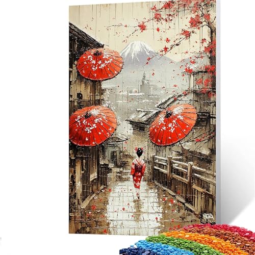 5D Diamond Painting Kinder Regenschirm, DIY Diamant Painting Bilder Vulkan Fuji, Bastelset Erwachsene Enthält Ein Komplettes Set Diamond Painting Zubehör für Deko Wohnzimmer, Geschenk 30 x 40 cm GYL80 von GUUOYUAL