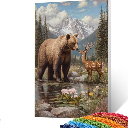 5D Diamond Painting Kinder Reh, DIY Diamant Painting Bilder Bär, Bastelset Erwachsene Enthält Ein Komplettes Set Diamond Painting Zubehör 80x110CM für Deko Wohnzimmer, Geschenk für Frauen L/2-6 von GUUOYUAL