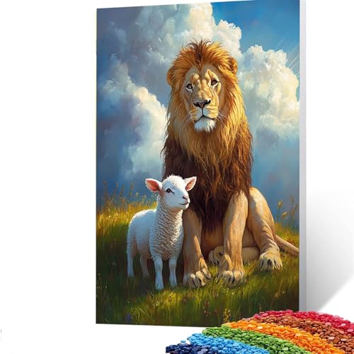 5D Diamond Painting Kinder Schaf, DIY Diamant Painting Bilder Löwe, Bastelset Erwachsene Enthält Ein Komplettes Set Diamond Painting Zubehör 90 x 120cm für Deko Wohnzimmer, Geschenk für Frauen 0/8-7 von GUUOYUAL