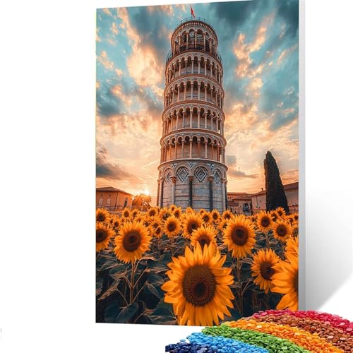 5D Diamond Painting Kinder Schiefer Turm von Pisa,Diamond Painting Erwachsene Sonnenblume Bastelset Erwachsene Malen nach Zahlen mit Diamant 100x135cm, Crystal Art Kreatives für Mädchen, Geschenke 4/6 von GUUOYUAL