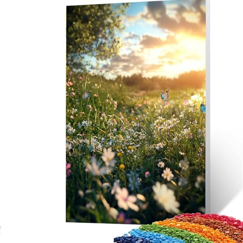 5D Diamond Painting Kinder Schmetterling, Diamond Painting Erwachsene Blume Bastelset Erwachsene Malen nach Zahlen mit Diamant 30x40 CM, Crystal Art Kreatives für Mädchen, Geschenke für Frauen R/384-1 von GUUOYUAL