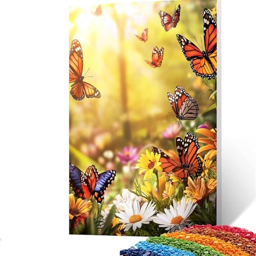 5D Diamond Painting Kinder Schmetterling, Diamond Painting Erwachsene Blume Bastelset Erwachsene Malen nach Zahlen mit Diamant 60 x 80 CM, Crystal Art Kreatives für Mädchen und Geschenke GYL158 von GUUOYUAL