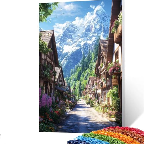 5D Diamond Painting Kinder Schneeberg, Diamond Painting Erwachsene Kleine Stadt Bastelset Erwachsene Malen nach Zahlen mit Diamant 30 x 40 CM, Crystal Art Kreatives für Mädchen und Geschenke GYL177 von GUUOYUAL