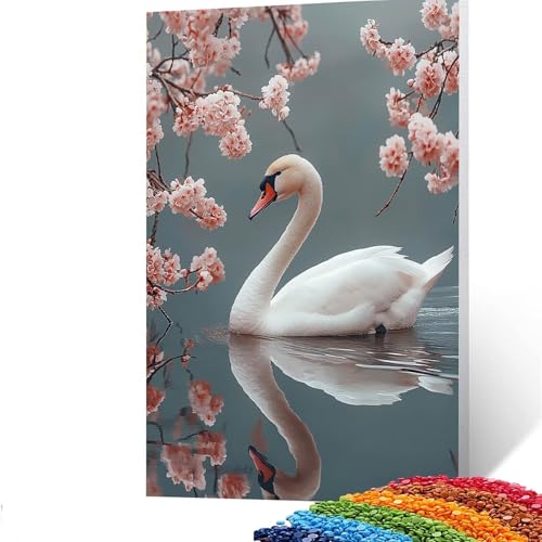 5D Diamond Painting Kinder Schwan, Diamond Painting Erwachsene Blume Bastelset Erwachsene Malen nach Zahlen mit Diamant 60 x 80 CM, Crystal Art Kreatives für Mädchen und Geschenke für Frauen GYL154 von GUUOYUAL