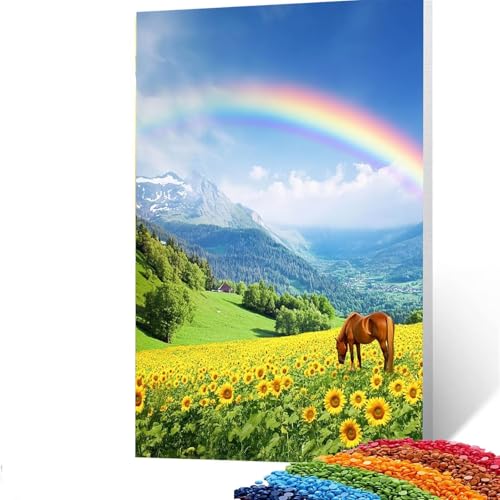 5D Diamond Painting Kinder Sonnenblume, DIY Diamant Painting Bilder Horse, Bastelset Erwachsene Enthält Ein Komplettes Set Diamond Painting Zubehör 30x40CM, Deko Wohnzimmer, Geschenk für Frauen 2/5671 von GUUOYUAL