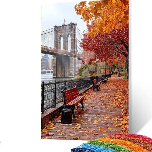 5D Diamond Painting Kinder Stadt, Diamond Painting Erwachsene Brücke Bastelset Erwachsene Malen nach Zahlen mit Diamant 40x55cm, Crystal Art Kreatives für Mädchen,Geschenke für Frauen,Wand Deko G/6452 von GUUOYUAL